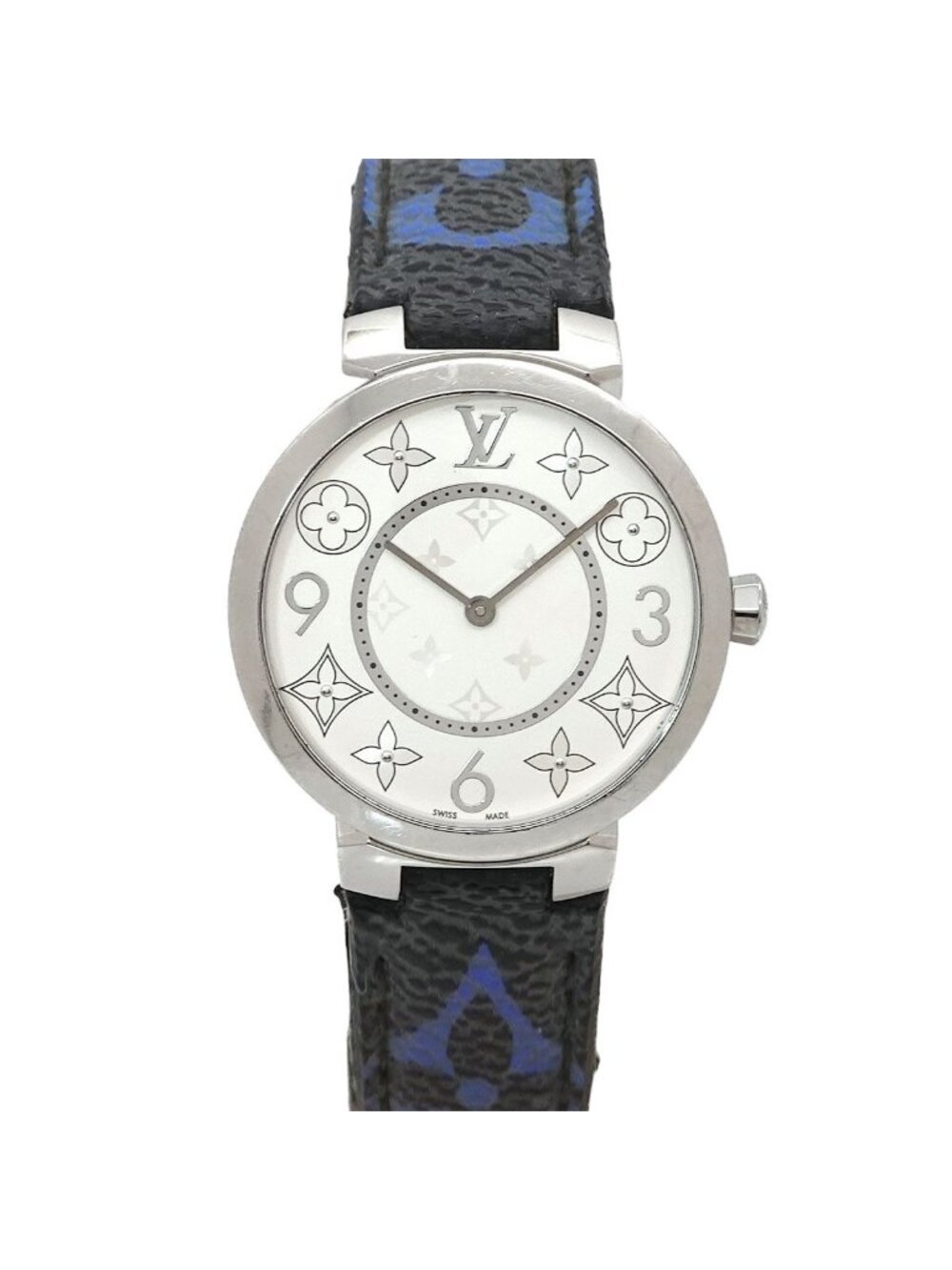 Louis Vuitton Tambour Monogram Watch Silver Quartz